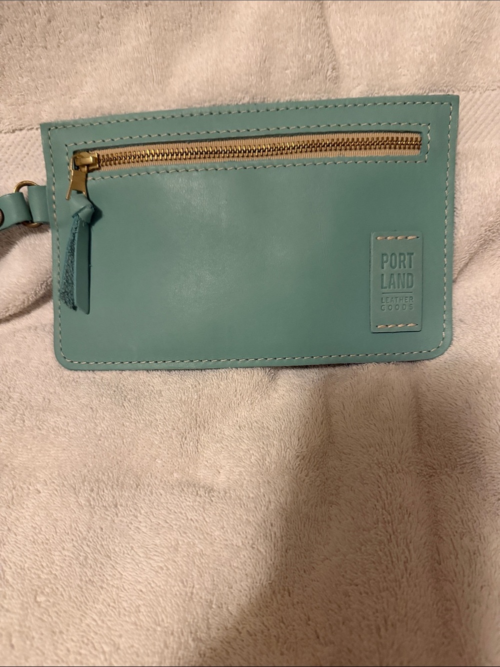 Portland Leather Aqua Wristlet Pouch with Gold Zip